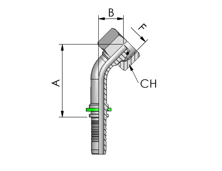 METRIC O-RING FEMALE 45° ELBOW, 24° CONE, HEAVY