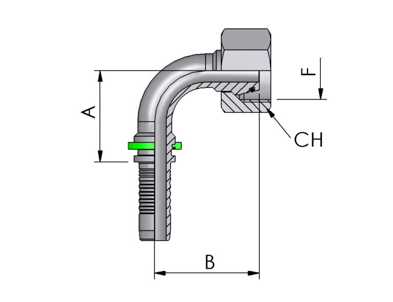 METRIC O-RING FEMALE 90° ELBOW, 24 CONE, HEAVY